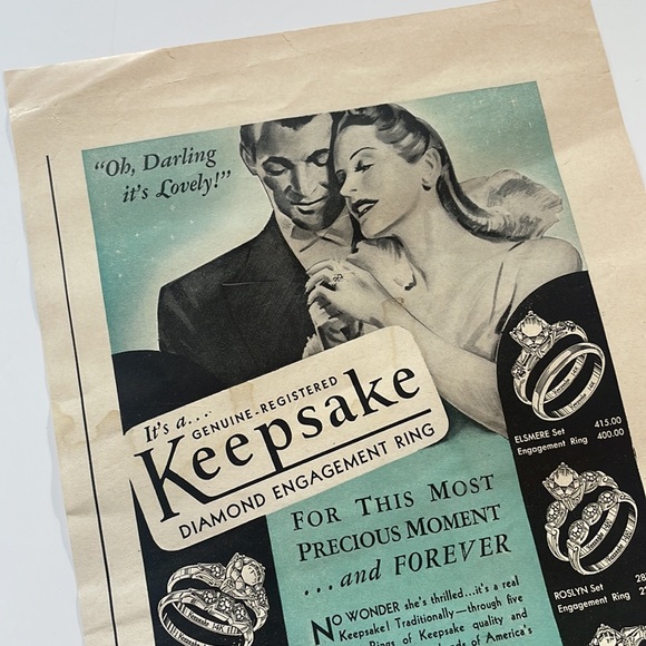 Vintage advertisement Keepsake Diamond engagement ring ad Tiffany Blue - Picture 2 of 3